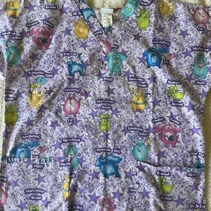 Kids Cartoon Print Nursing Scrub- Purple